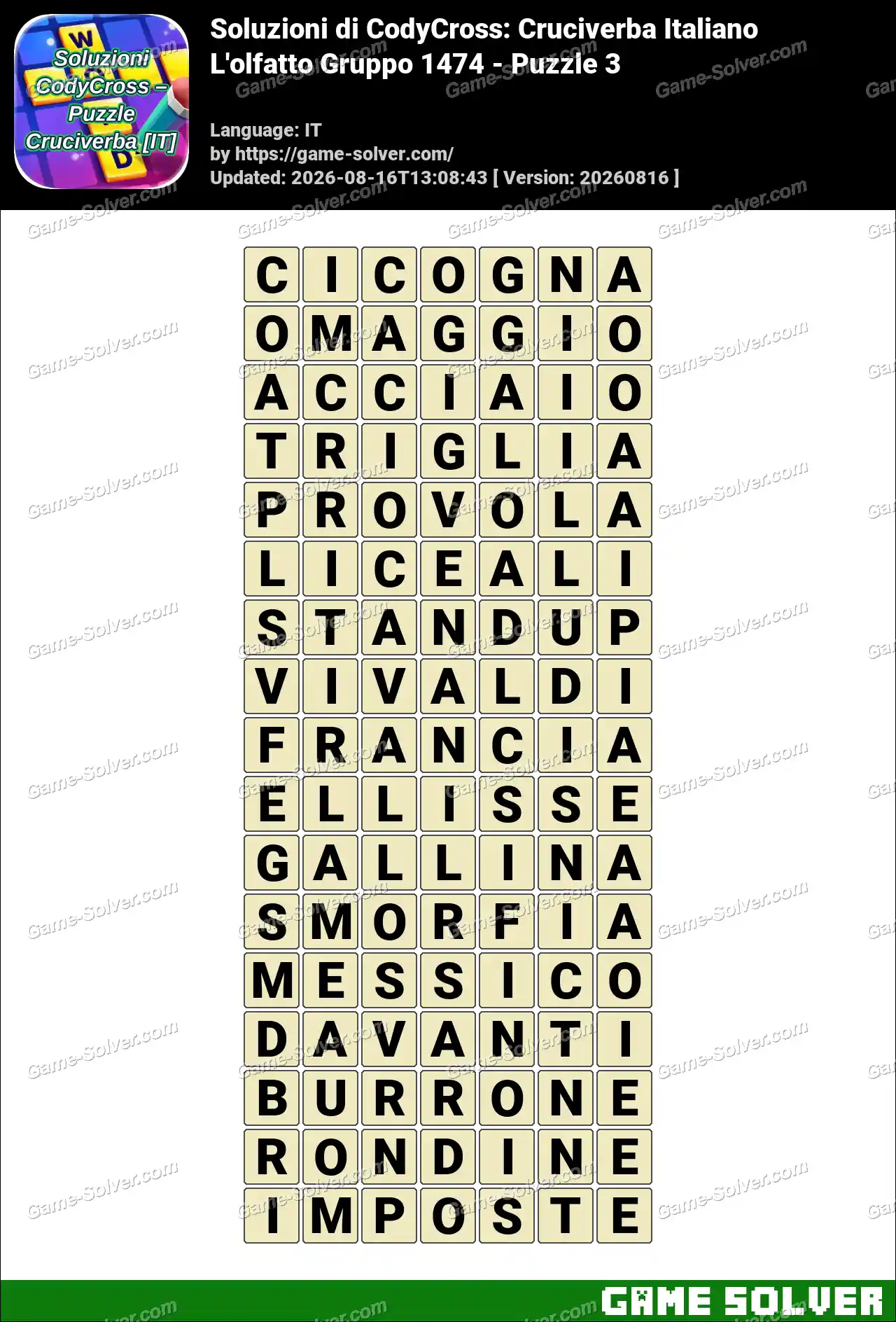 Soluzioni di CodyCross: Cruciverba Italiano L’olfatto Gruppo 1474 – Puzzle 3
